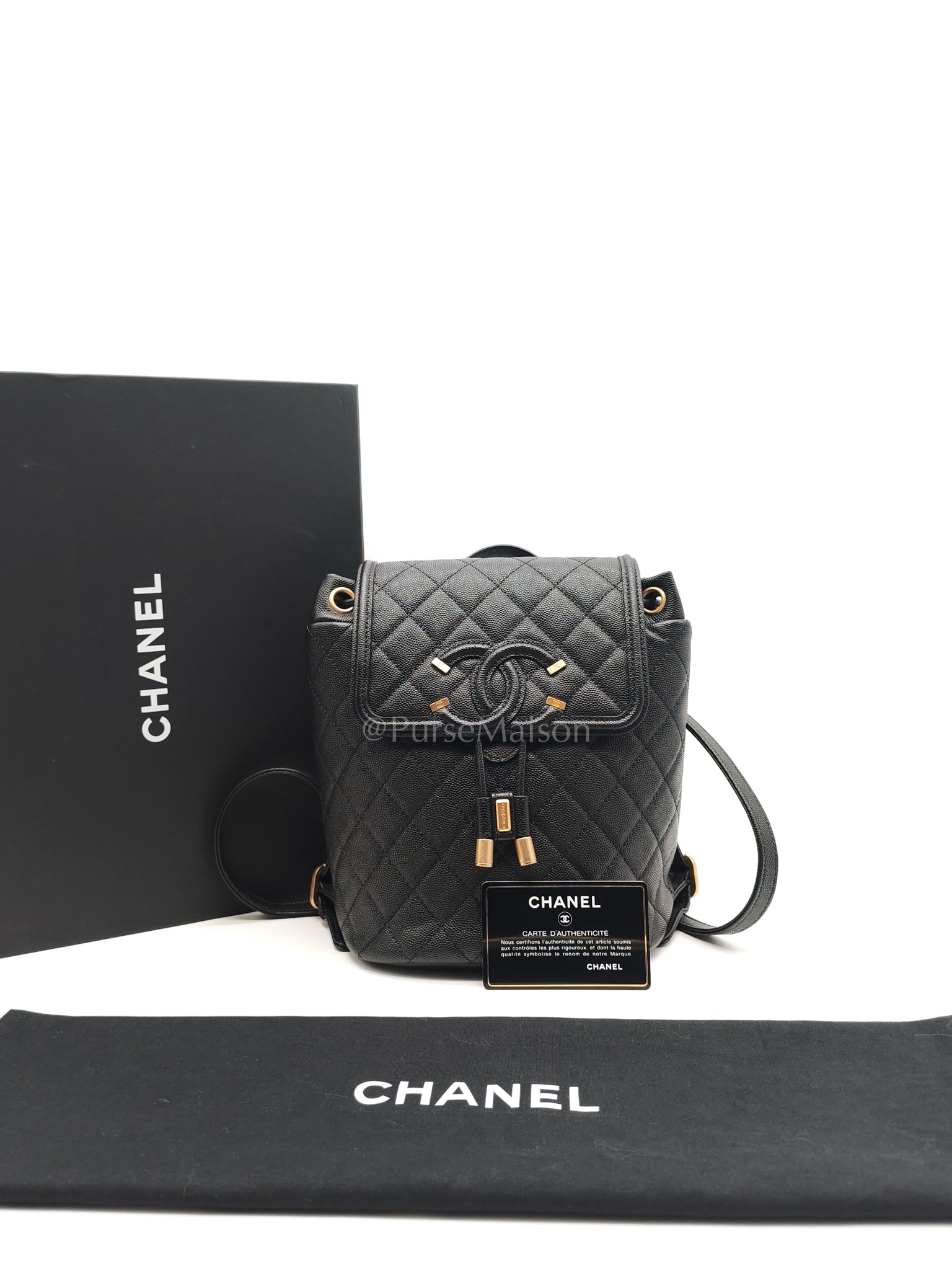Filigree Backpack in Black Caviar Leather and Aged Gold Hardware Series 28 | Purse Maison Luxury Bags Shop