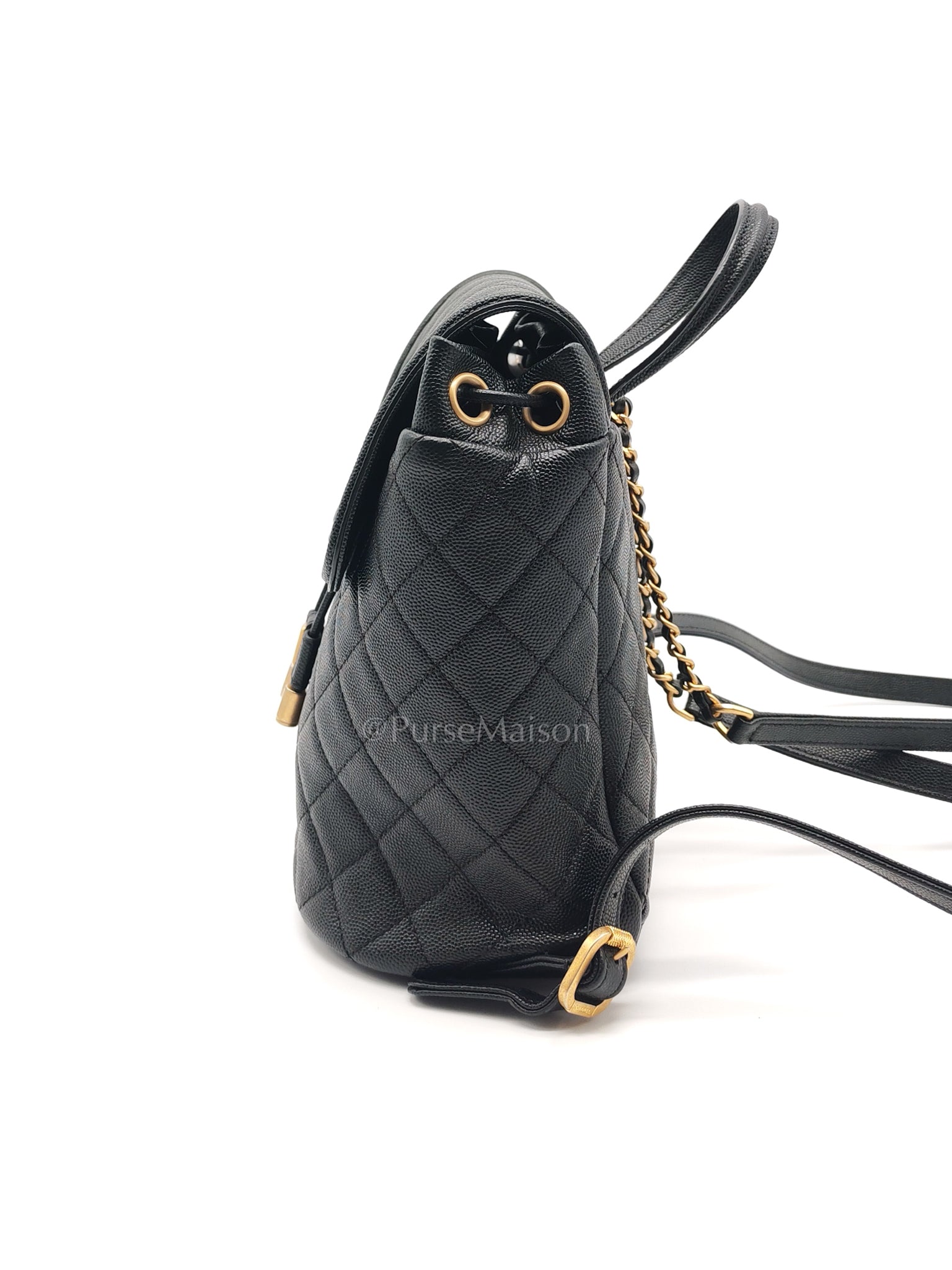 Filigree Backpack in Black Caviar Leather and Aged Gold Hardware Series 28 | Purse Maison Luxury Bags Shop
