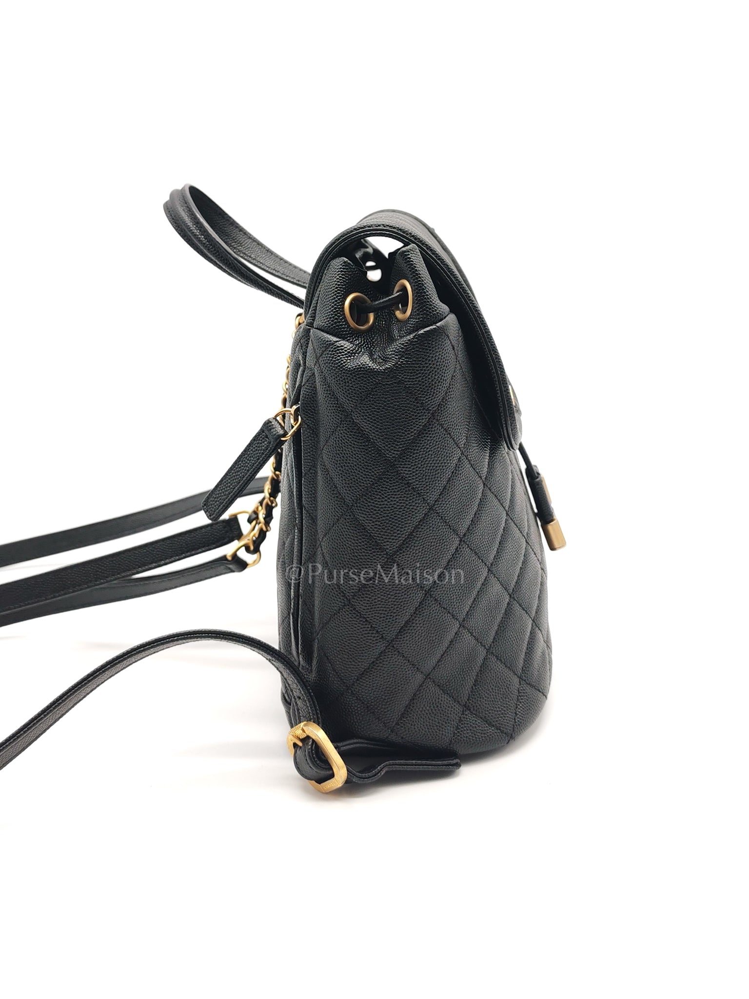 Filigree Backpack in Black Caviar Leather and Aged Gold Hardware Series 28 | Purse Maison Luxury Bags Shop