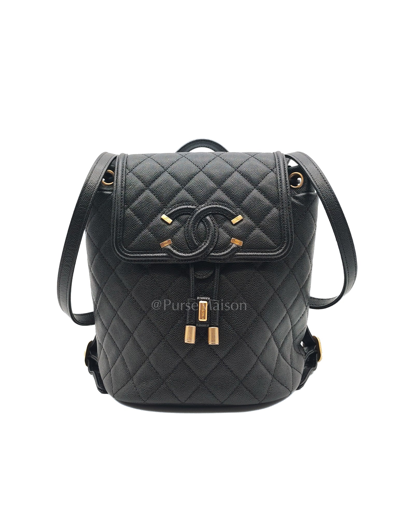 Filigree Backpack in Black Caviar Leather and Aged Gold Hardware Series 28 | Purse Maison Luxury Bags Shop