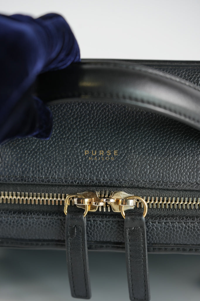 Filigree Large Vanity Case in Black Quilted Caviar Leather and Aged Gold Hardware Series 24 | Purse Maison Luxury Bags Shop