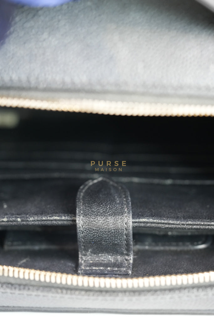 Filigree Large Vanity Case in Black Quilted Caviar Leather and Aged Gold Hardware Series 24 | Purse Maison Luxury Bags Shop