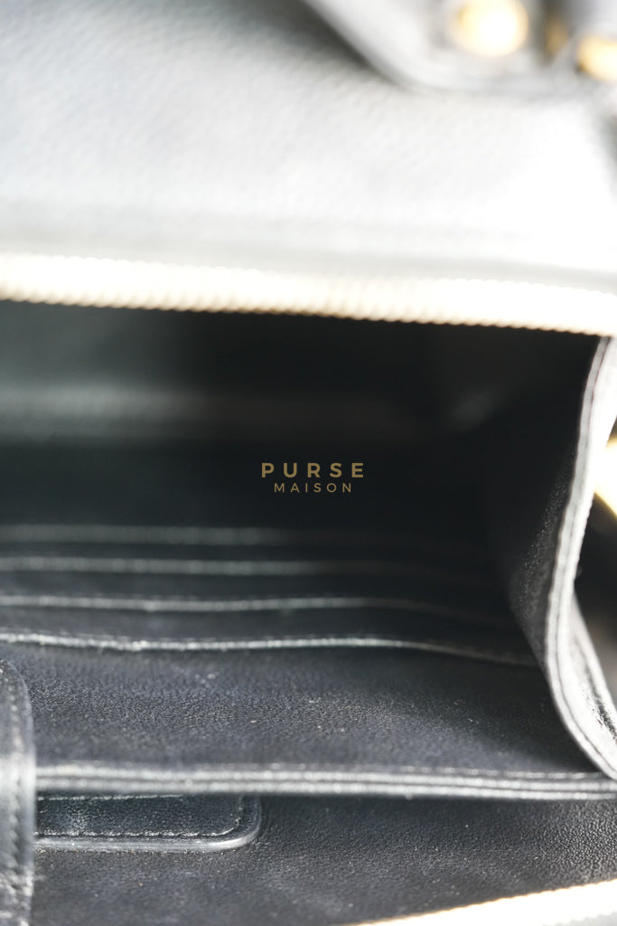 Filigree Large Vanity Case in Black Quilted Caviar Leather and Aged Gold Hardware Series 24 | Purse Maison Luxury Bags Shop