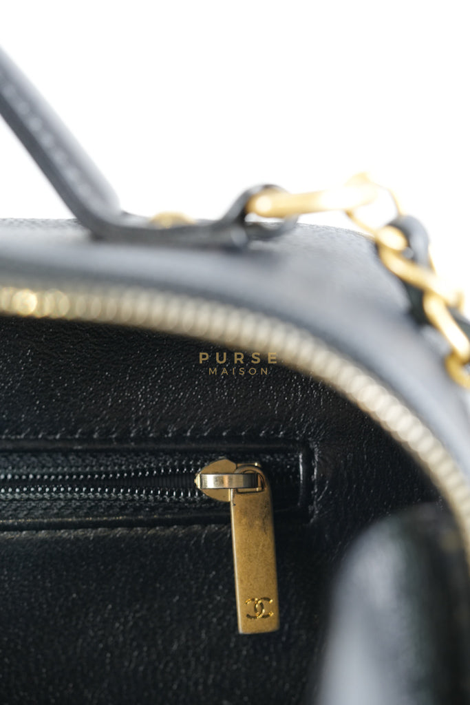 Filigree Large Vanity Case in Black Quilted Caviar Leather and Aged Gold Hardware Series 24 | Purse Maison Luxury Bags Shop