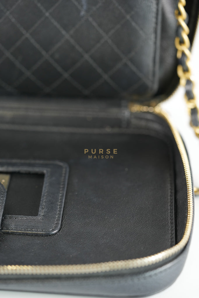 Filigree Large Vanity Case in Black Quilted Caviar Leather and Aged Gold Hardware Series 24 | Purse Maison Luxury Bags Shop