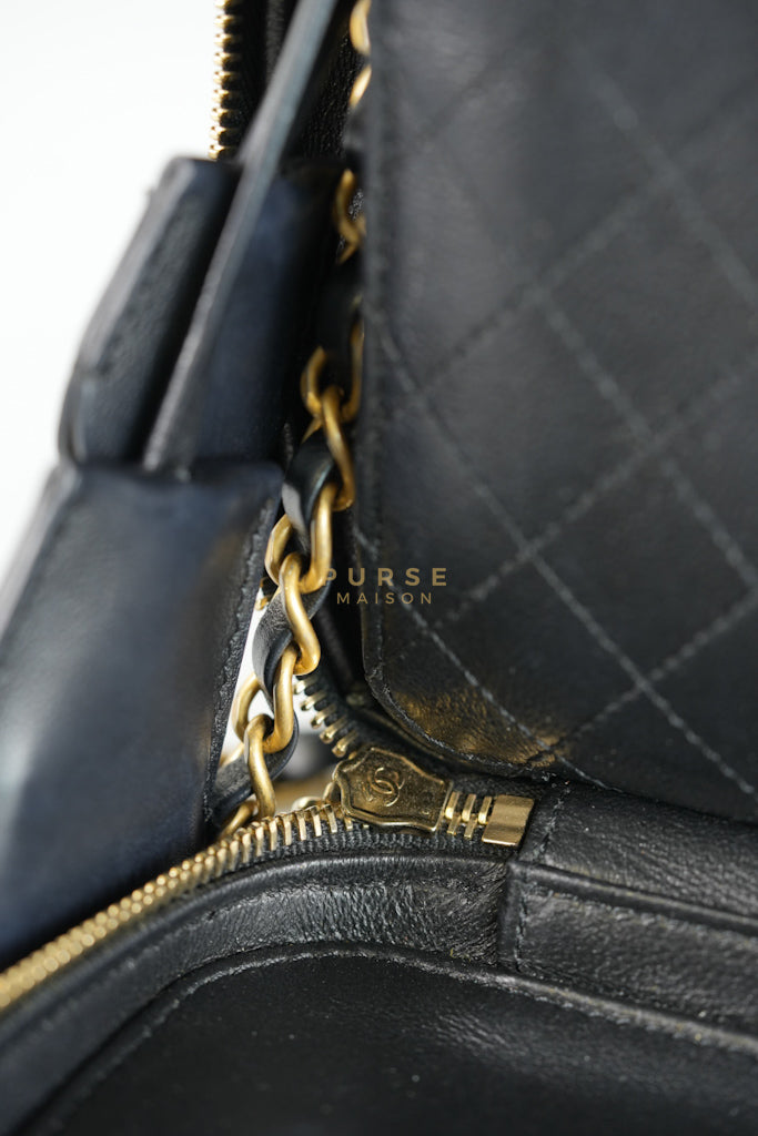 Filigree Large Vanity Case in Black Quilted Caviar Leather and Aged Gold Hardware Series 24 | Purse Maison Luxury Bags Shop