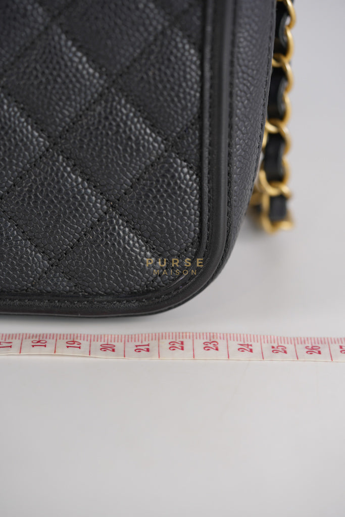 Filigree Large Vanity Case in Black Quilted Caviar Leather and Aged Gold Hardware Series 24 | Purse Maison Luxury Bags Shop