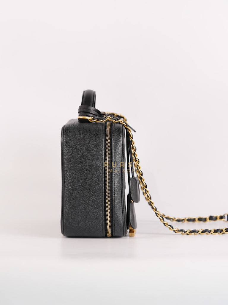 Filigree Large Vanity Case in Black Quilted Caviar Leather and Aged Gold Hardware Series 24 | Purse Maison Luxury Bags Shop