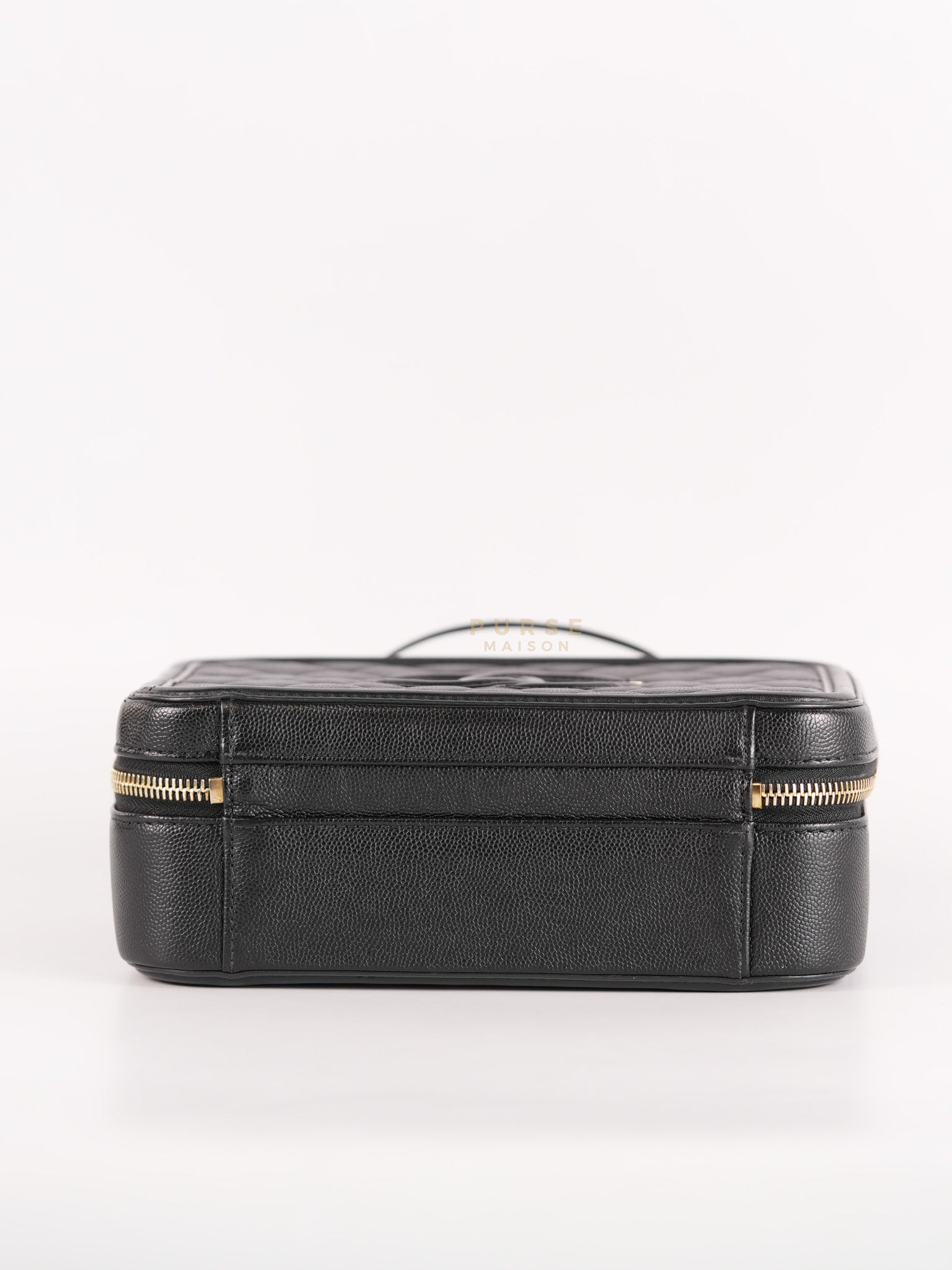 Filigree Medium Vanity Case in Black Caviar Leather and Aged Gold Hardware Series 26 | Purse Maison Luxury Bags Shop