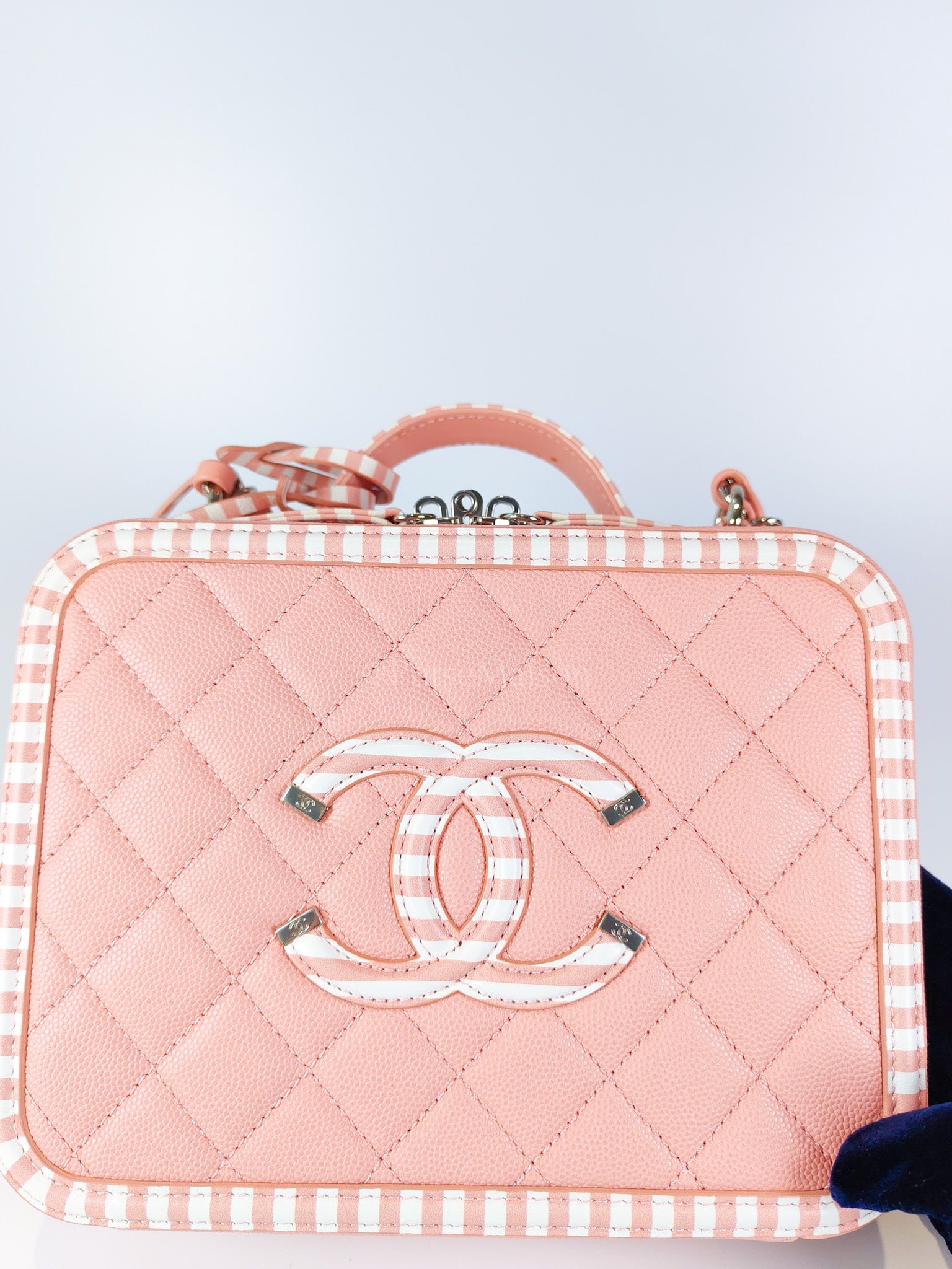 Filigree Vanity Case in Medium Pink Caviar Leather and Silver Hardware Series 26 | Purse Maison Luxury Bags Shop