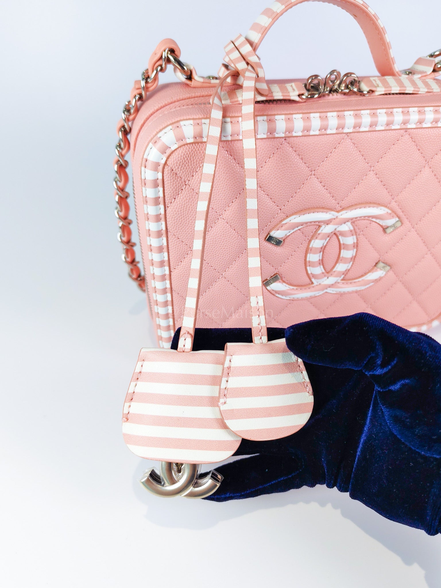 Filigree Vanity Case in Medium Pink Caviar Leather and Silver Hardware Series 26 | Purse Maison Luxury Bags Shop