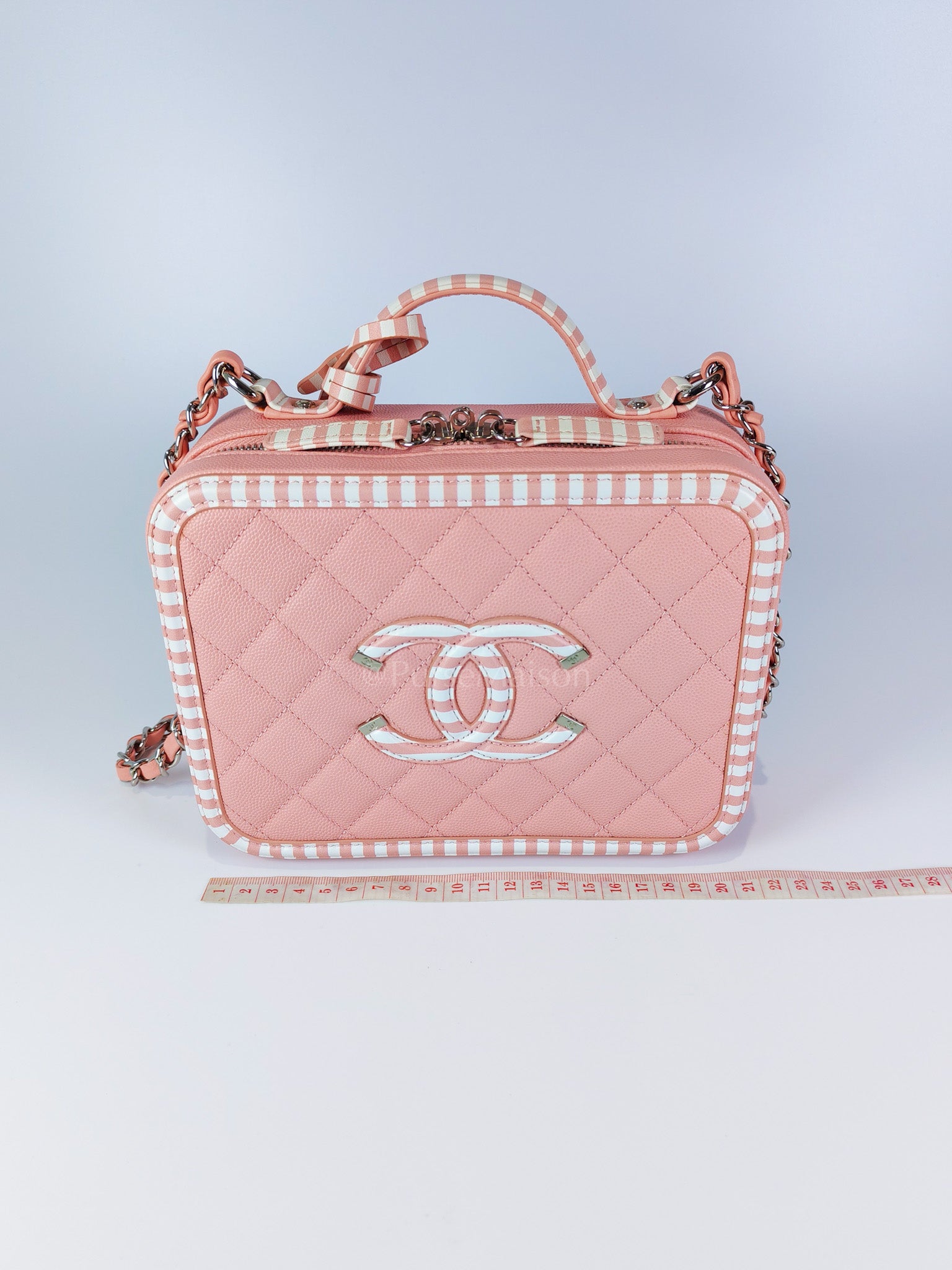 Filigree Vanity Case in Medium Pink Caviar Leather and Silver Hardware Series 26 | Purse Maison Luxury Bags Shop