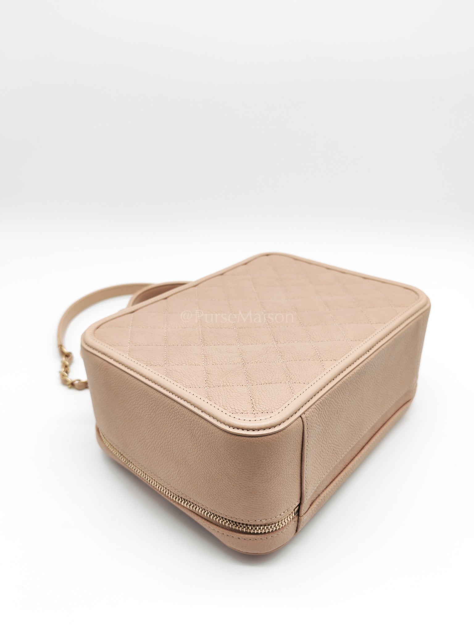 Filigree Vanity Case Large Beige Caviar Leather in Aged Gold Hardware (Series 24) | Purse Maison Luxury Bags Shop