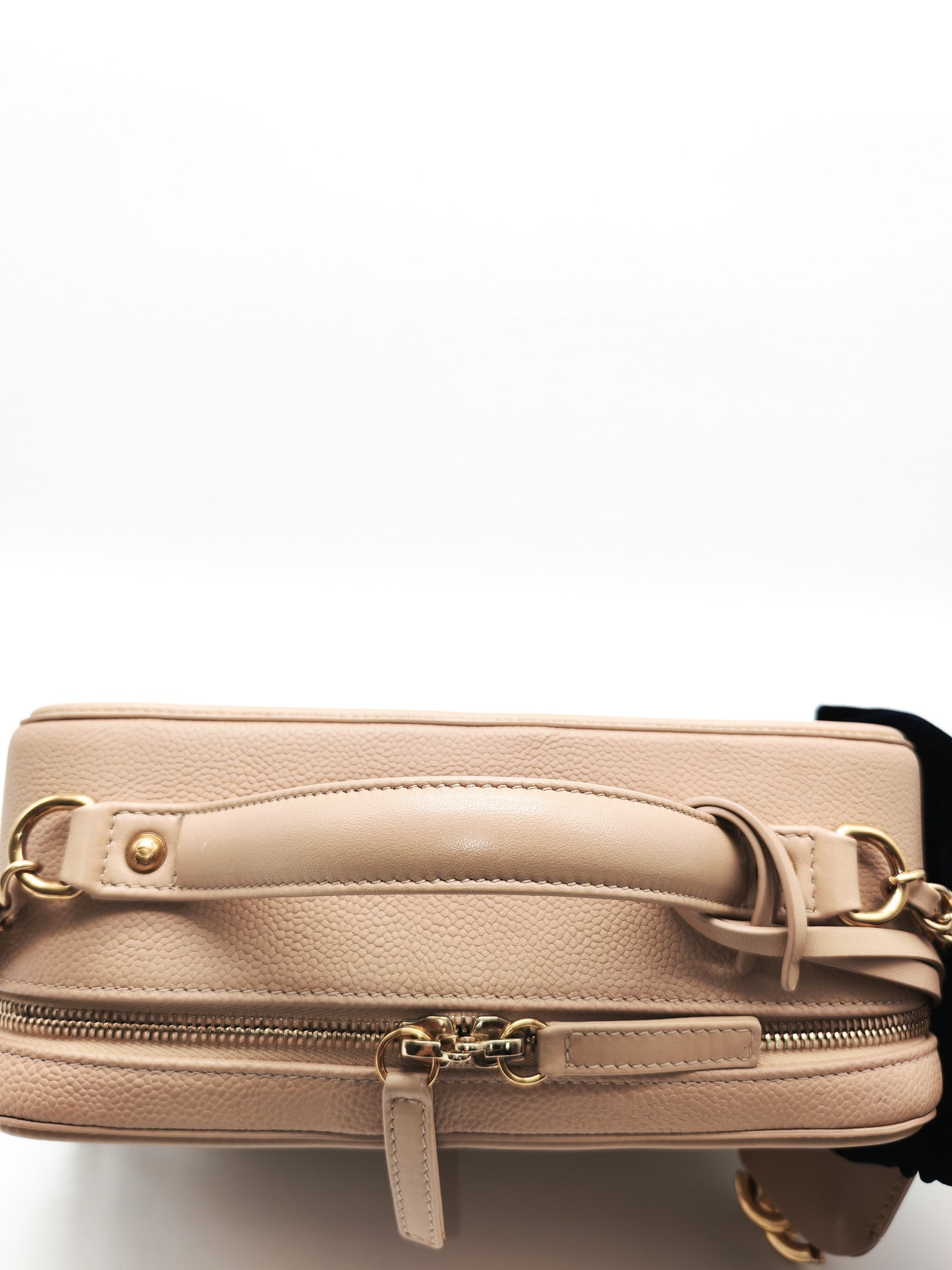 Filigree Vanity Case Large Beige Caviar Leather in Aged Gold Hardware (Series 24) | Purse Maison Luxury Bags Shop