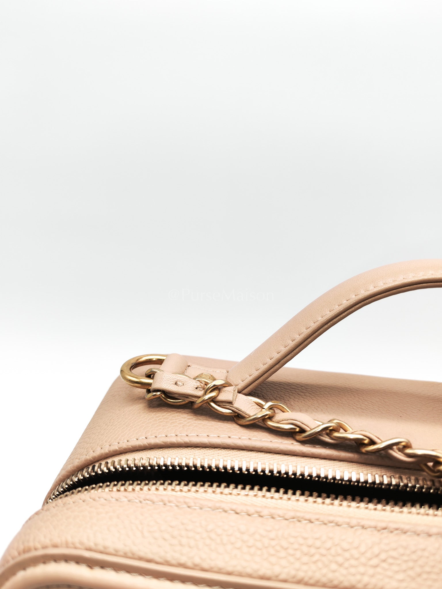 Filigree Vanity Case Large Beige Caviar Leather in Aged Gold Hardware (Series 24) | Purse Maison Luxury Bags Shop