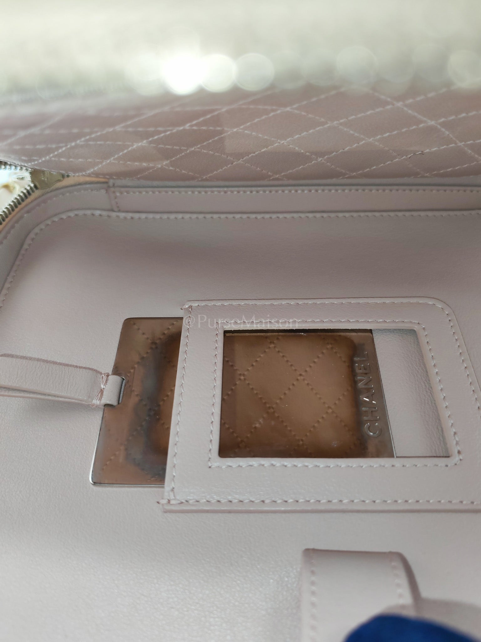 Filigree Vanity Case Large Beige Caviar Leather in Aged Gold Hardware (Series 24) | Purse Maison Luxury Bags Shop