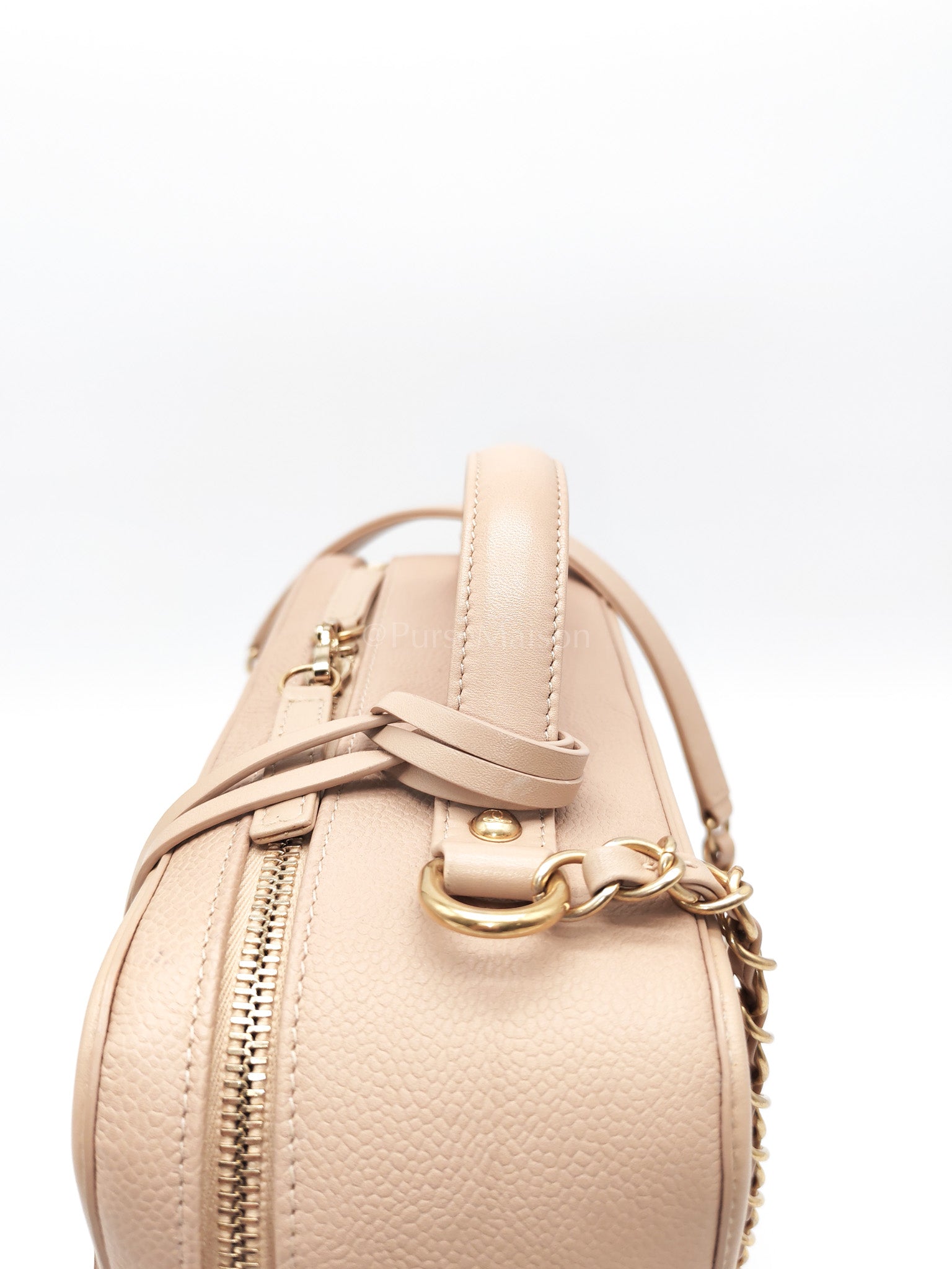 Filigree Vanity Case Large Beige Caviar Leather in Aged Gold Hardware (Series 24) | Purse Maison Luxury Bags Shop
