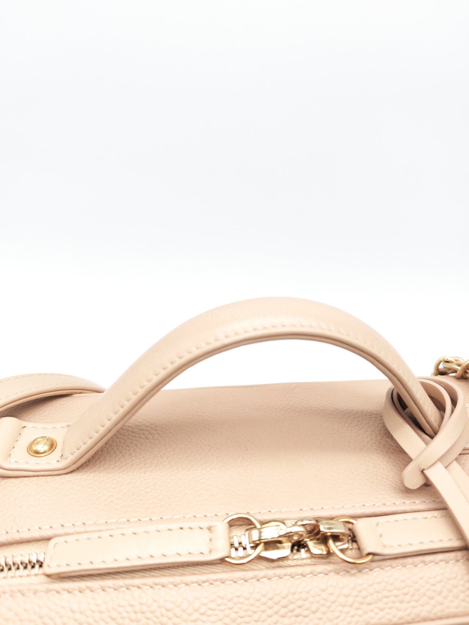 Filigree Vanity Case Large Beige Caviar Leather in Aged Gold Hardware (Series 24) | Purse Maison Luxury Bags Shop