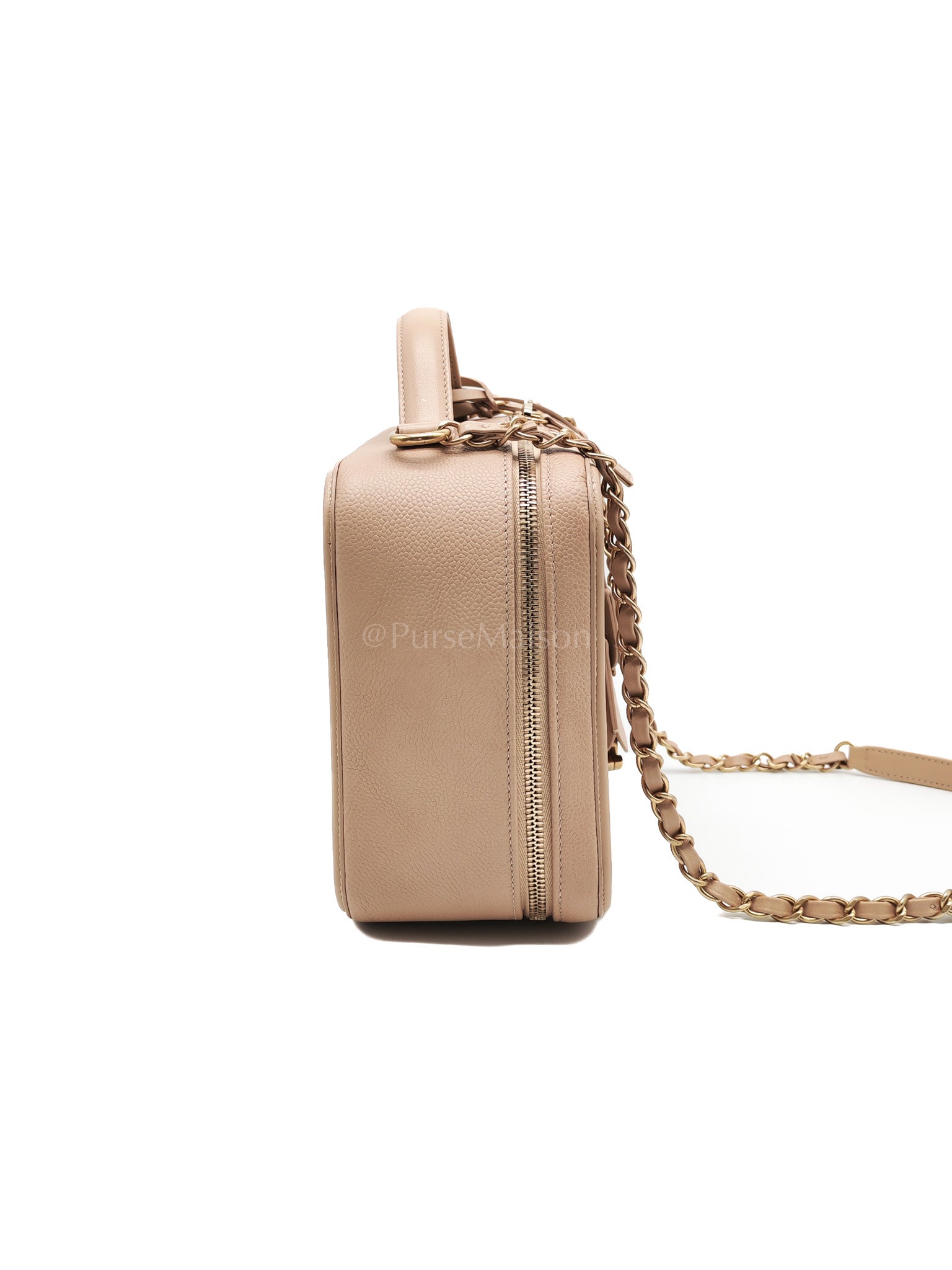 Filigree Vanity Case Large Beige Caviar Leather in Aged Gold Hardware (Series 24) | Purse Maison Luxury Bags Shop
