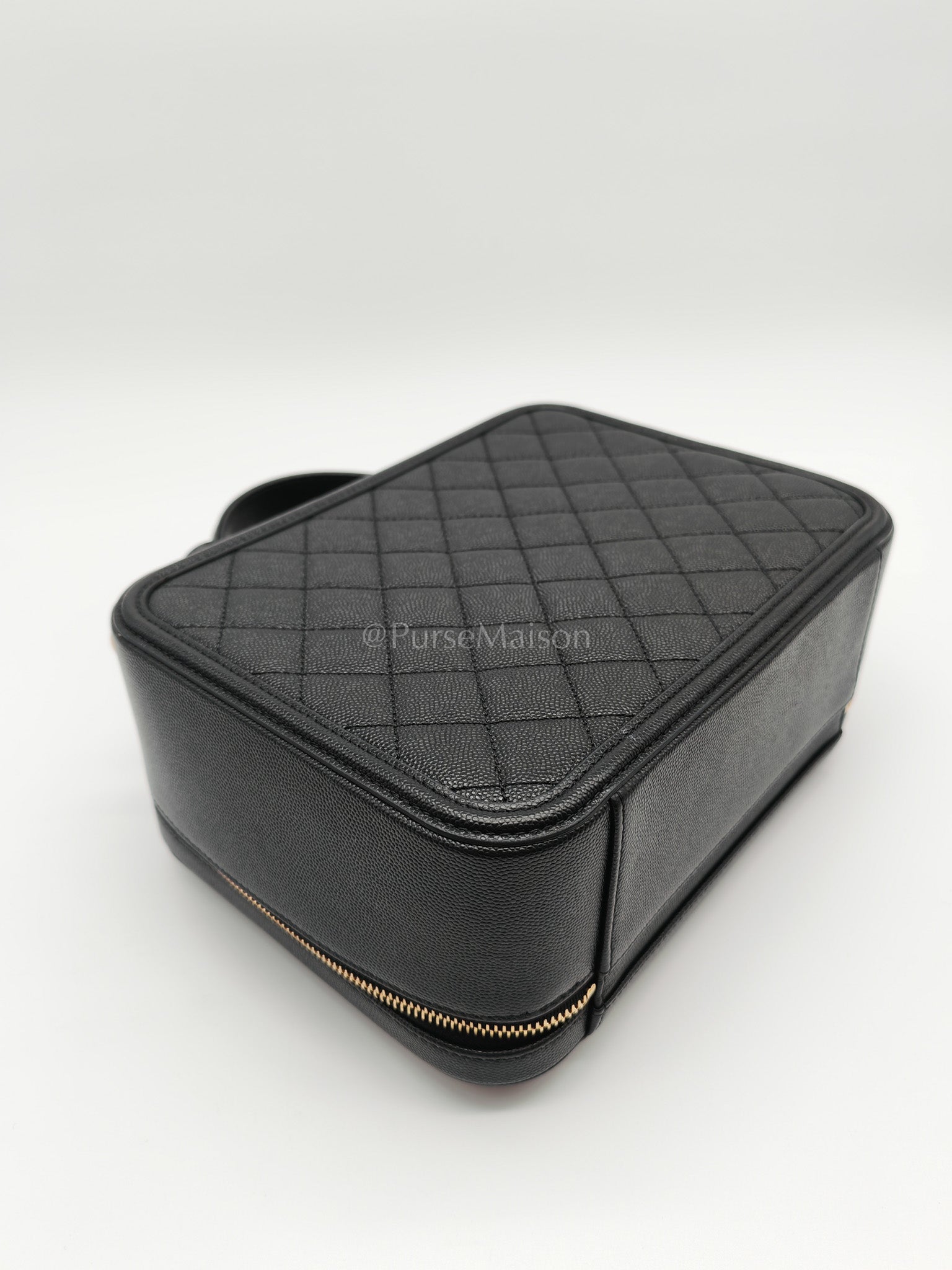 Filigree Vanity Case Large Black Caviar Leather in Light Gold Hardware (Series 30) | Purse Maison Luxury Bags Shop