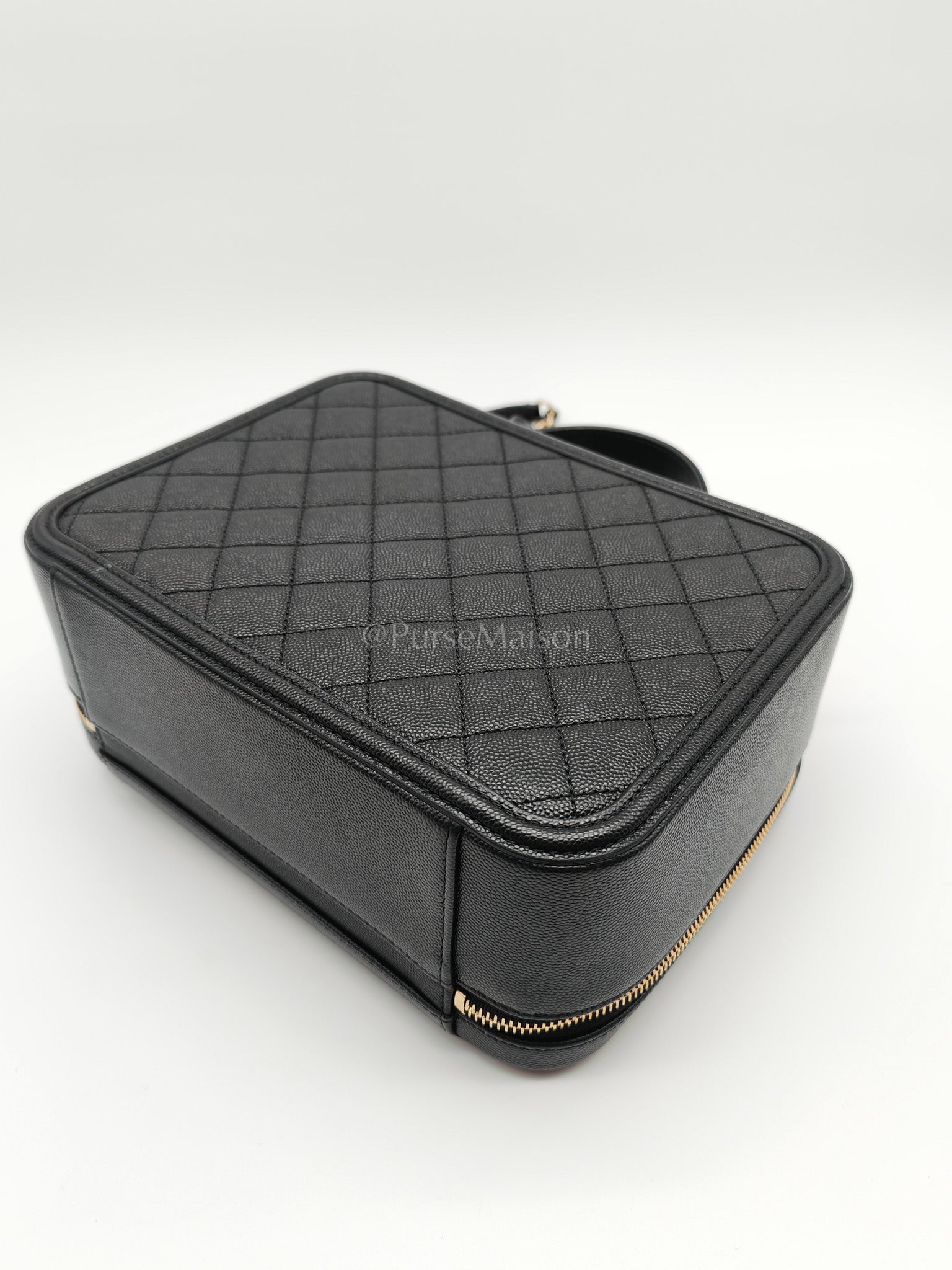 Filigree Vanity Case Large Black Caviar Leather in Light Gold Hardware (Series 30) | Purse Maison Luxury Bags Shop