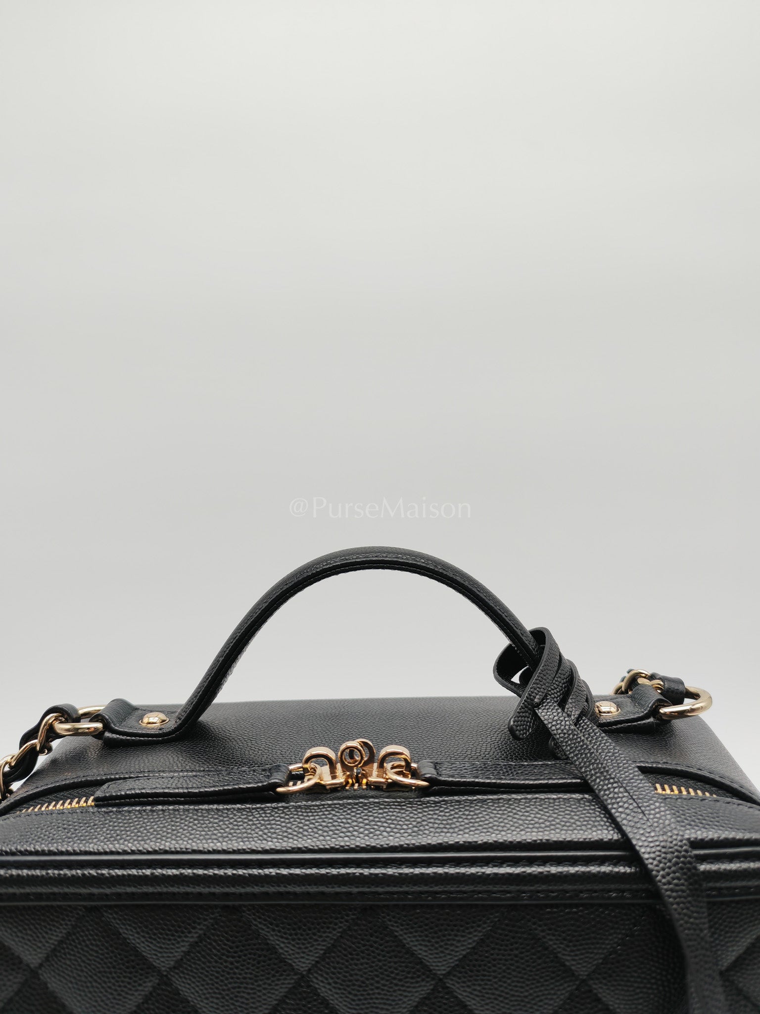 Filigree Vanity Case Large Black Caviar Leather in Light Gold Hardware (Series 30) | Purse Maison Luxury Bags Shop