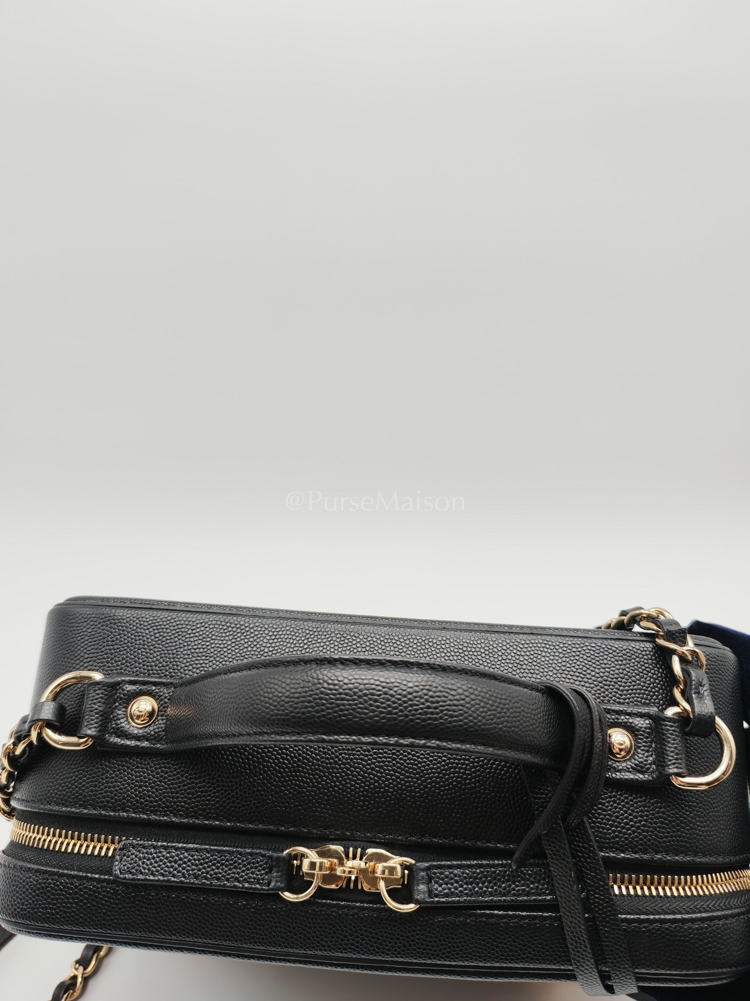 Filigree Vanity Case Large Black Caviar Leather in Light Gold Hardware (Series 30) | Purse Maison Luxury Bags Shop