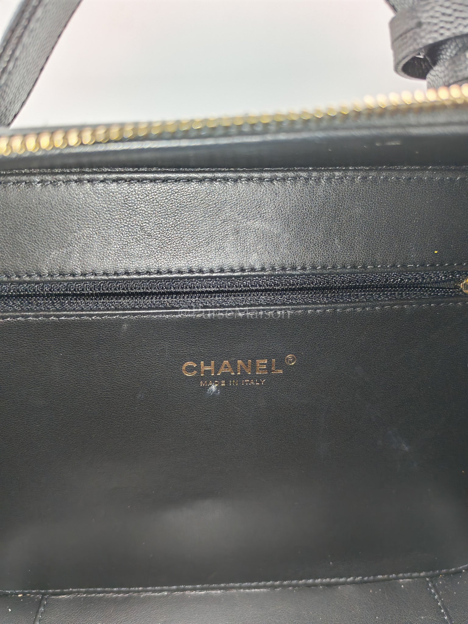 Filigree Vanity Case Large Black Caviar Leather in Light Gold Hardware (Series 30) | Purse Maison Luxury Bags Shop