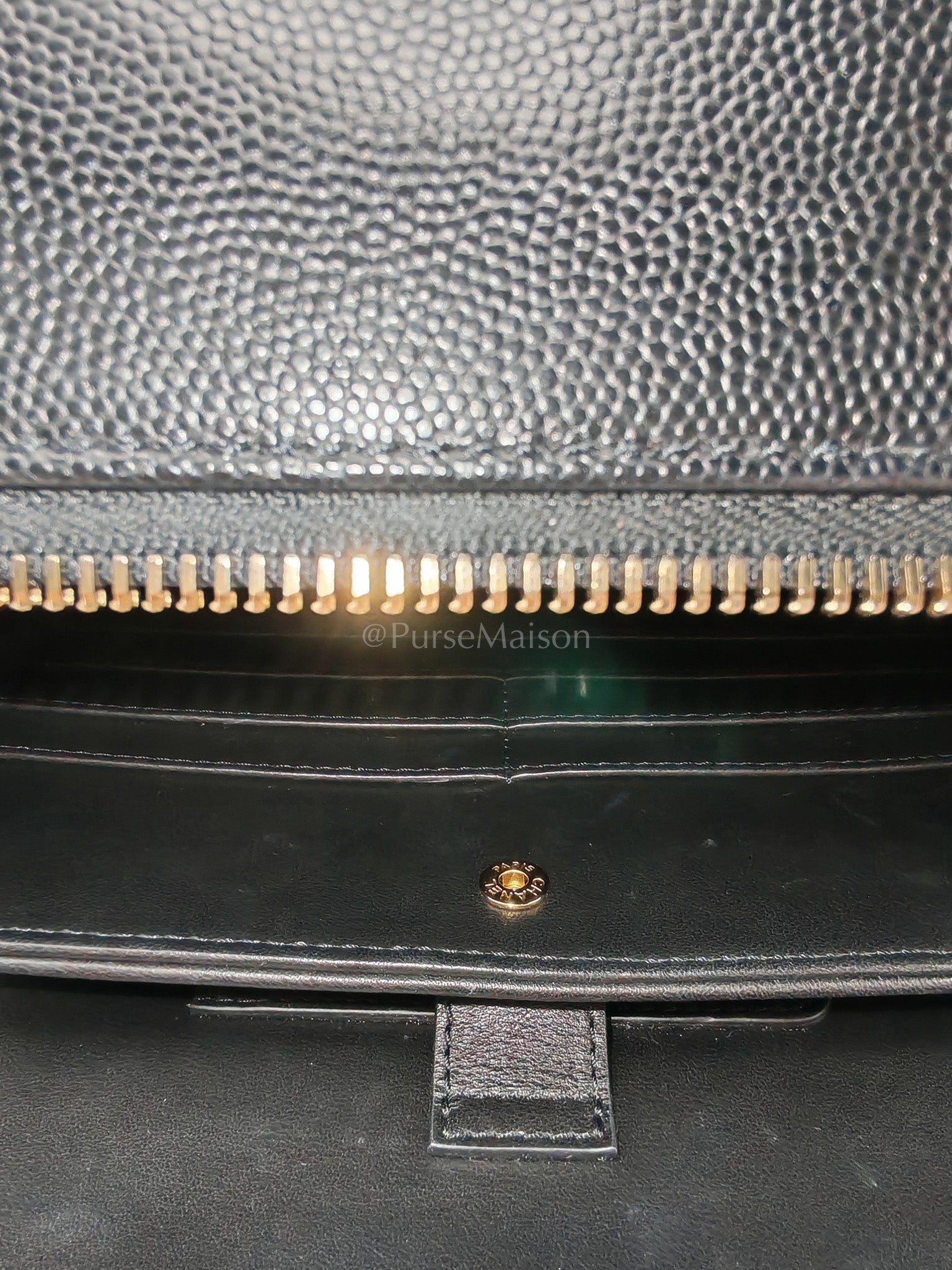 Filigree Vanity Case Large Black Caviar Leather in Light Gold Hardware (Series 30) | Purse Maison Luxury Bags Shop