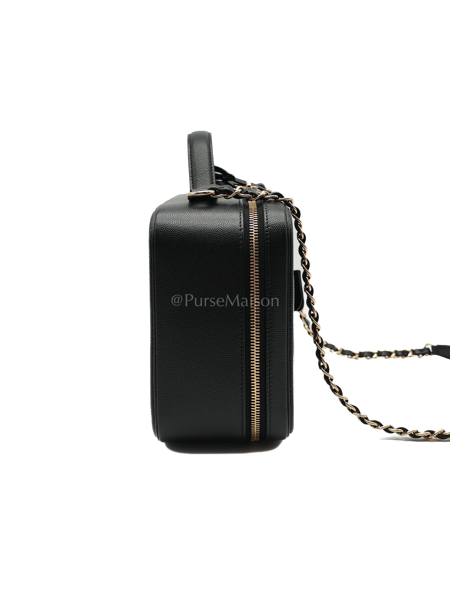 Filigree Vanity Case Large Black Caviar Leather in Light Gold Hardware (Series 30) | Purse Maison Luxury Bags Shop