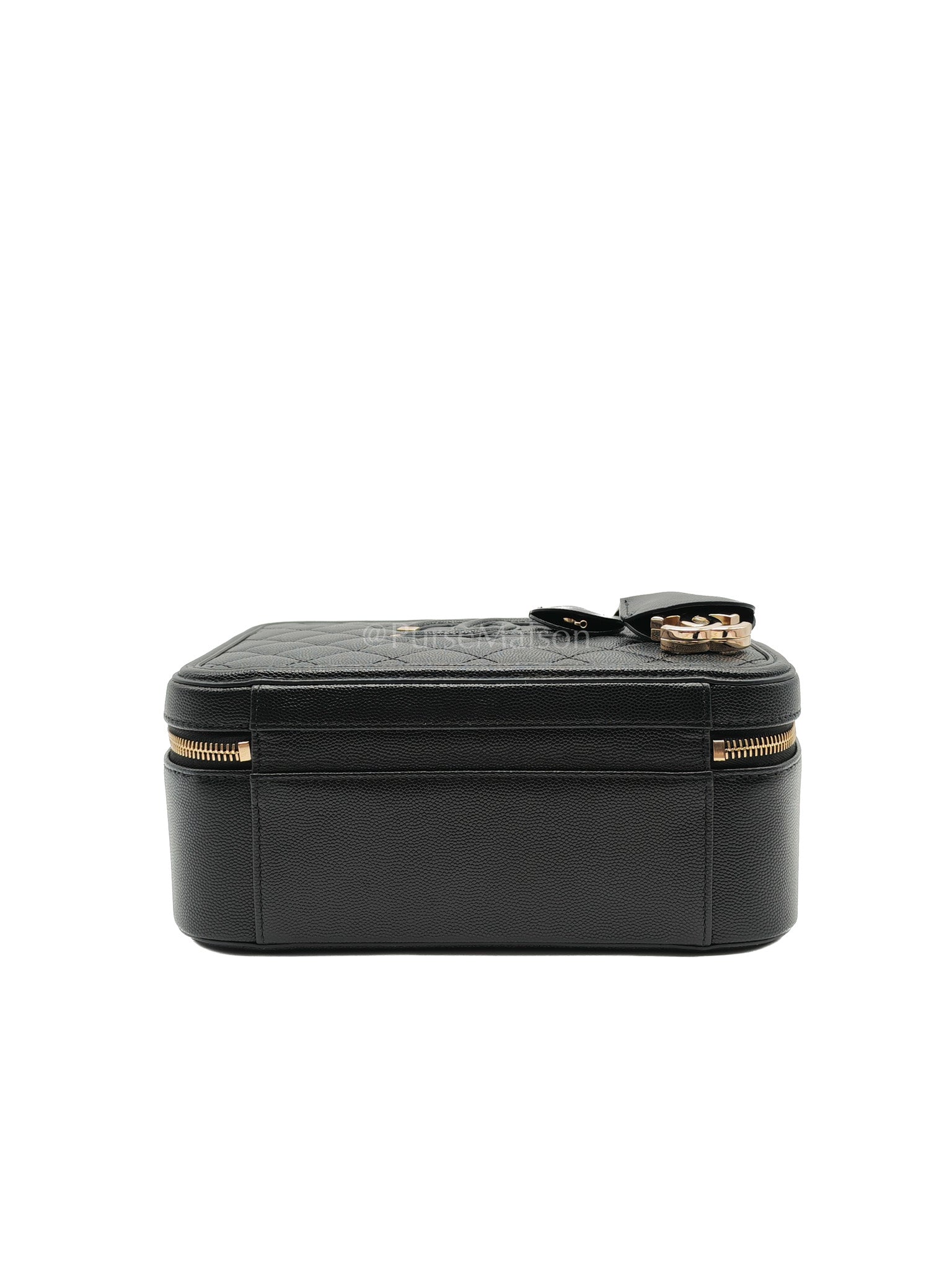 Filigree Vanity Case Large Black Caviar Leather in Light Gold Hardware (Series 30) | Purse Maison Luxury Bags Shop