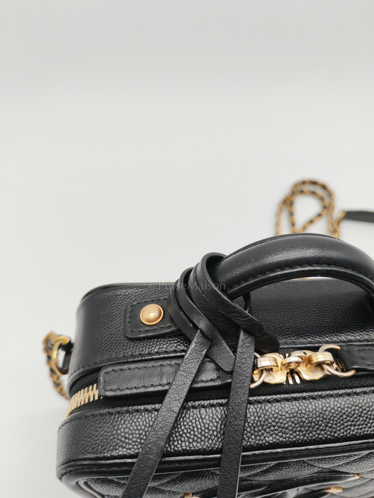 Filigree Vanity Case Small in Black Quilted Caviar Leather & Aged Gold Hardware Series 26 | Purse Maison Luxury Bags Shop
