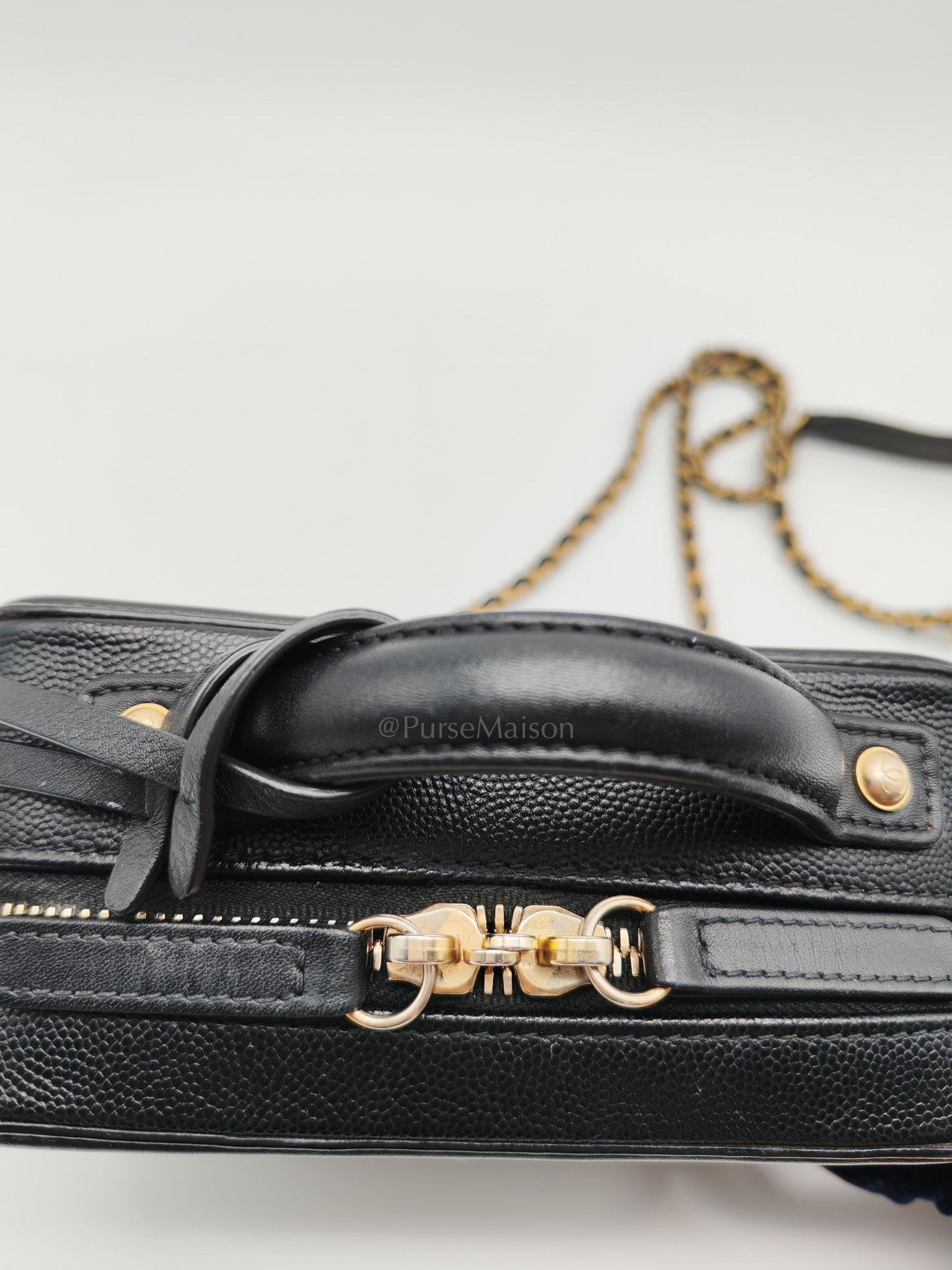 Filigree Vanity Case Small in Black Quilted Caviar Leather & Aged Gold Hardware Series 26 | Purse Maison Luxury Bags Shop