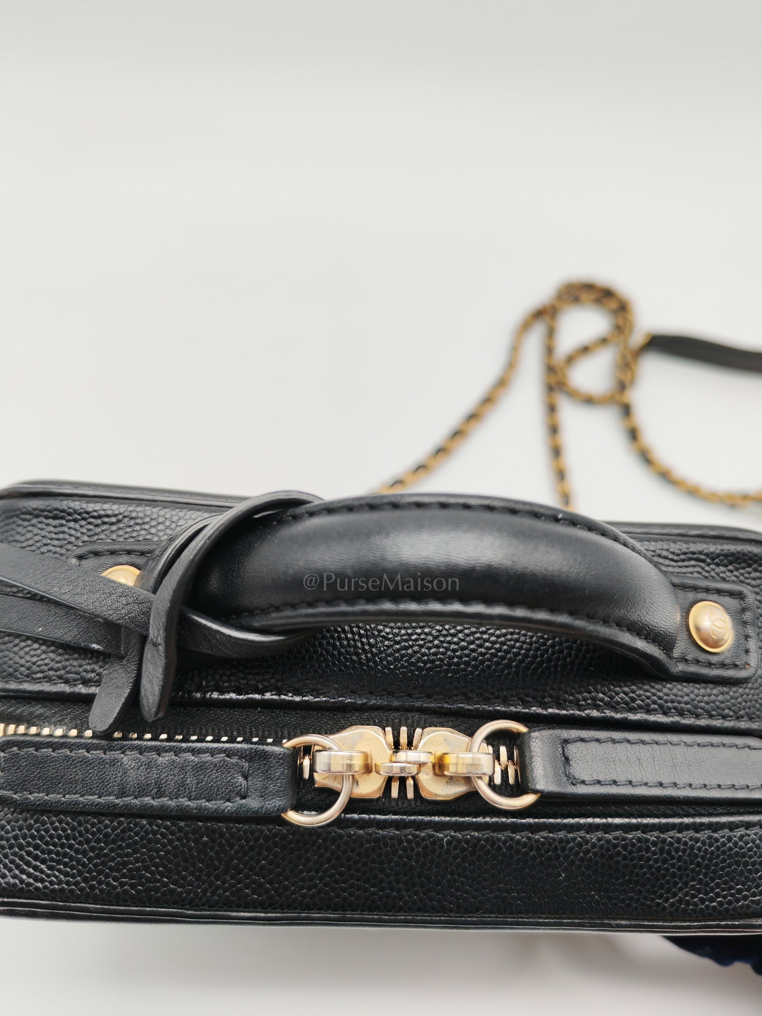Filigree Vanity Case Small in Black Quilted Caviar Leather & Aged Gold Hardware Series 26 | Purse Maison Luxury Bags Shop