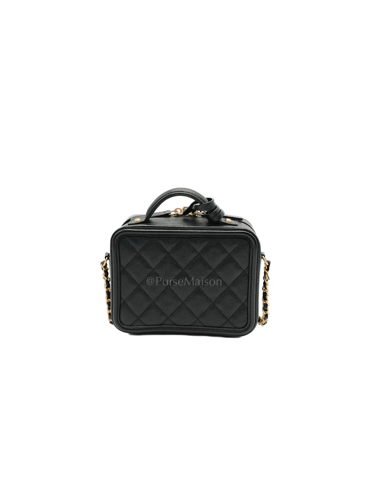 Filigree Vanity Case Small in Black Quilted Caviar Leather & Aged Gold Hardware Series 26 | Purse Maison Luxury Bags Shop
