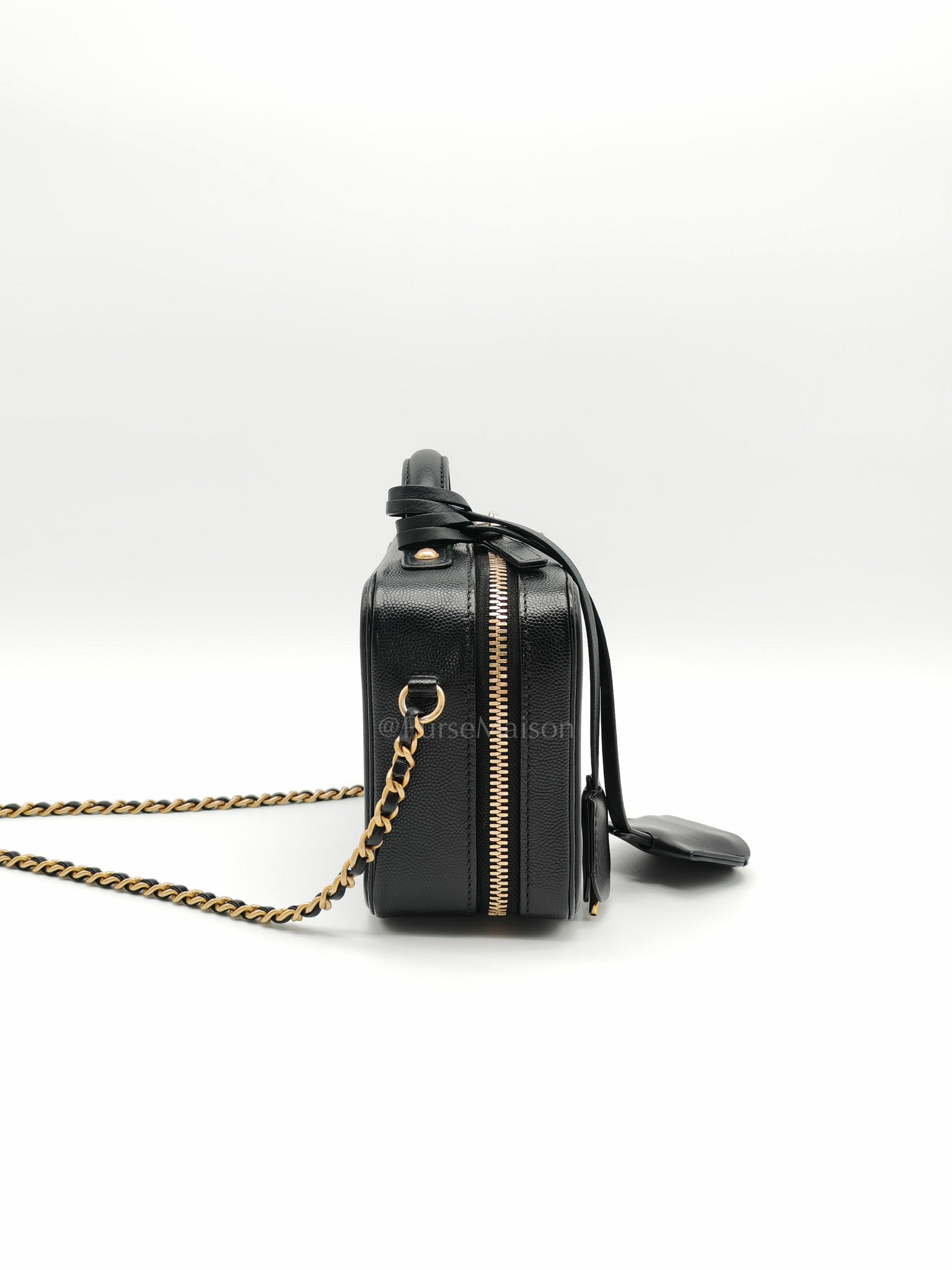 Filigree Vanity Case Small in Black Quilted Caviar Leather & Aged Gold Hardware Series 26 | Purse Maison Luxury Bags Shop