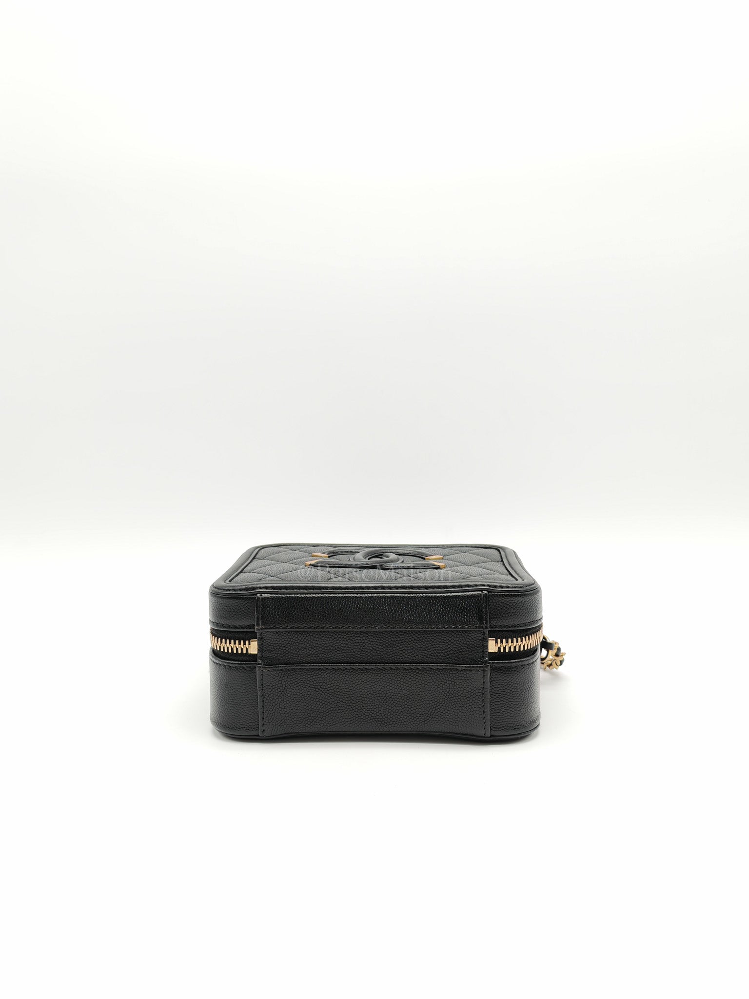 Filigree Vanity Case Small in Black Quilted Caviar Leather & Aged Gold Hardware Series 26 | Purse Maison Luxury Bags Shop