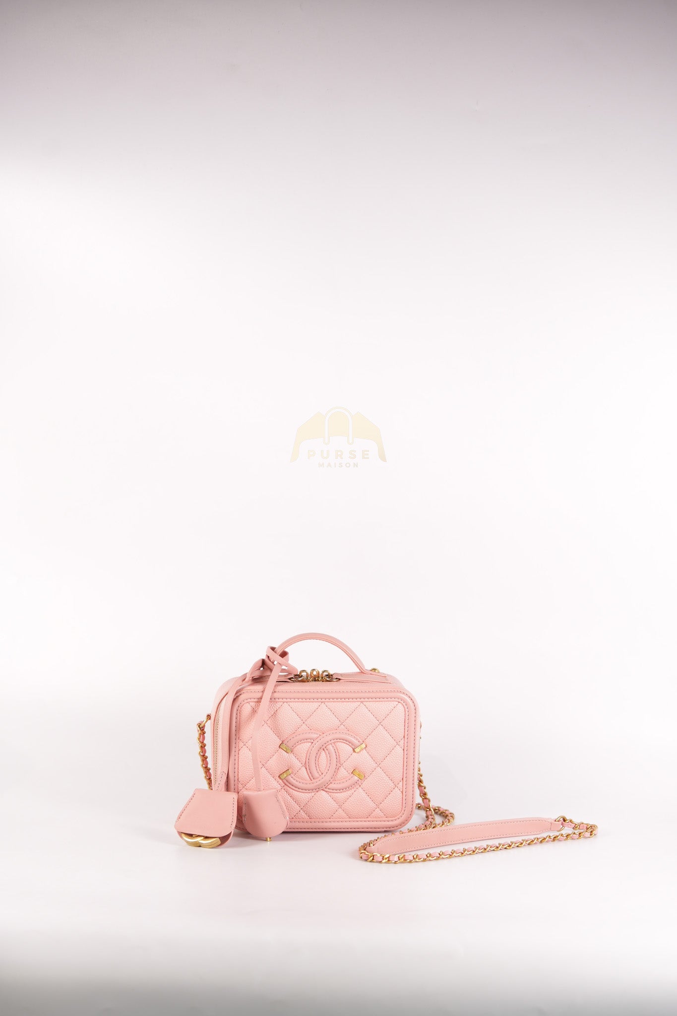 Filigree Vanity Case Small in Pink Caviar Leather Aged Gold Hardware Series 27 | Purse Maison Luxury Bags Shop