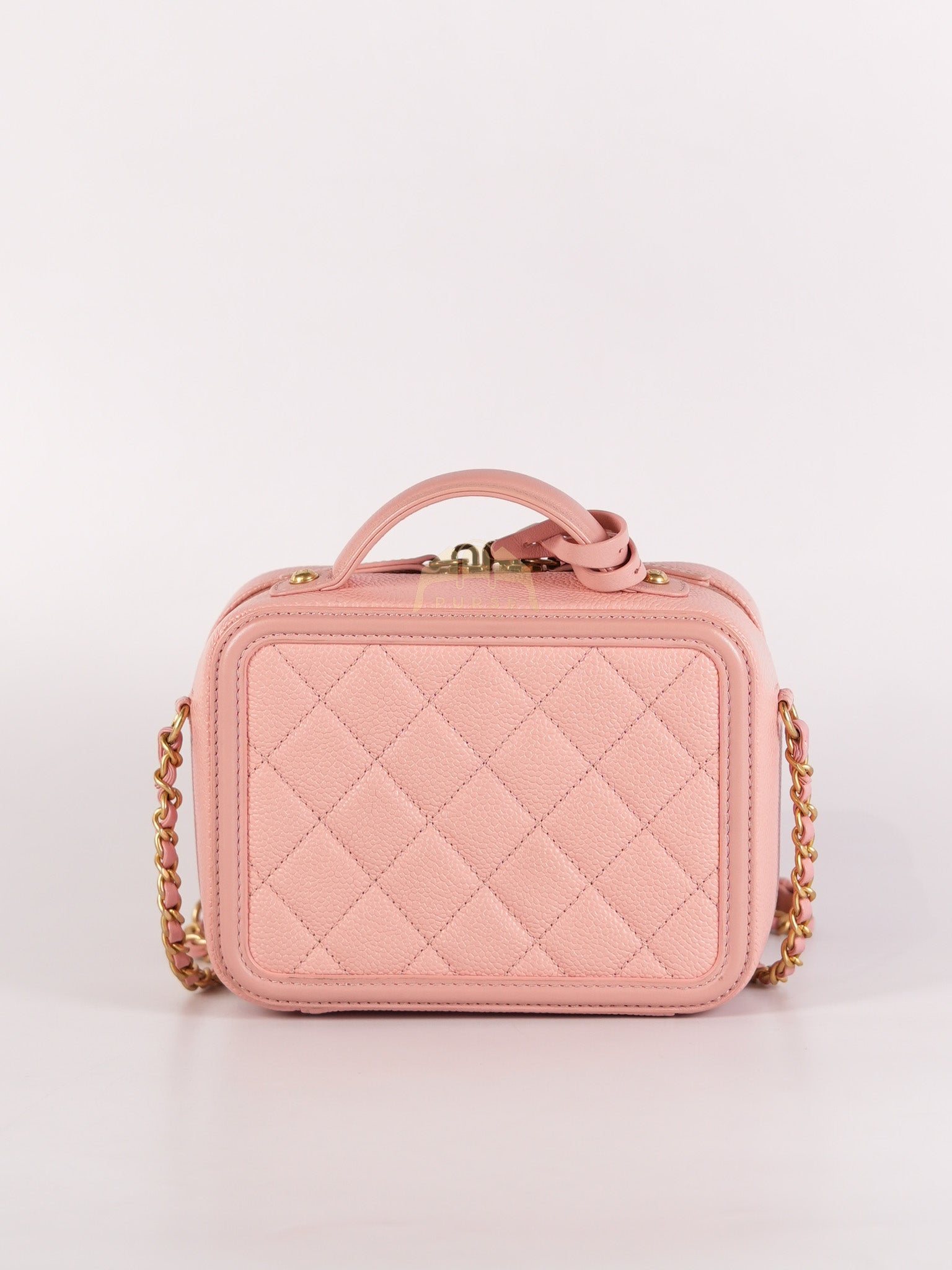 Filigree Vanity Case Small in Pink Caviar Leather Aged Gold Hardware Series 27 | Purse Maison Luxury Bags Shop