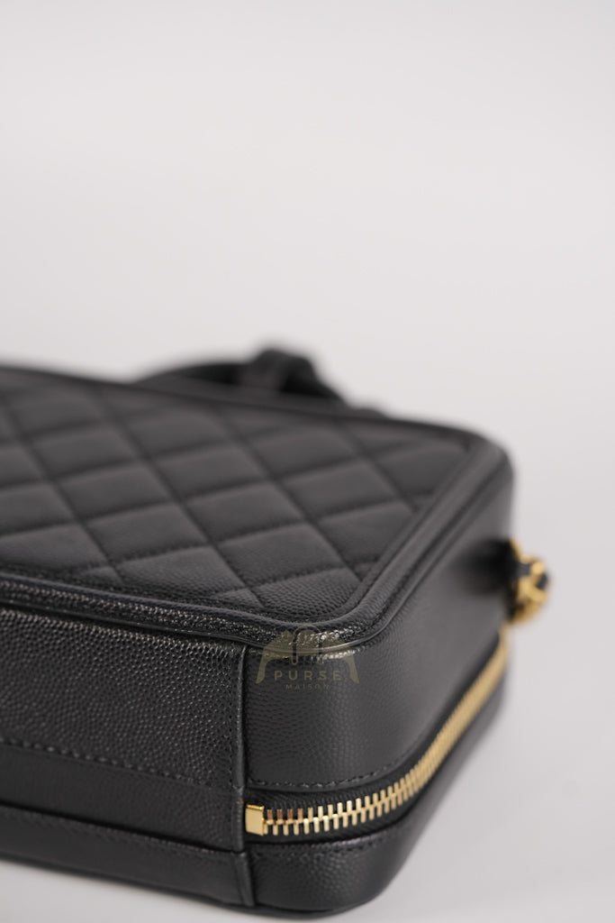 Filigree Vanity Small in Black Quilted Caviar and Aged Gold Hardware (Series 28) | Purse Maison Luxury Bags Shop