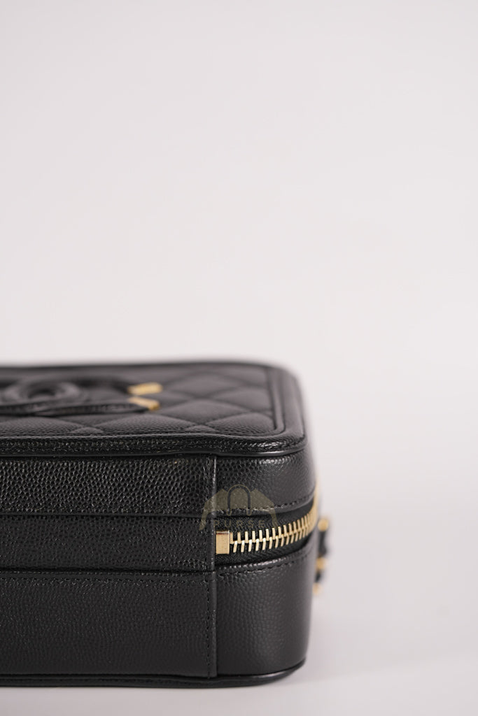 Filigree Vanity Small in Black Quilted Caviar and Aged Gold Hardware (Series 28) | Purse Maison Luxury Bags Shop