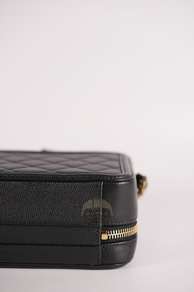 Filigree Vanity Small in Black Quilted Caviar and Aged Gold Hardware (Series 28) | Purse Maison Luxury Bags Shop