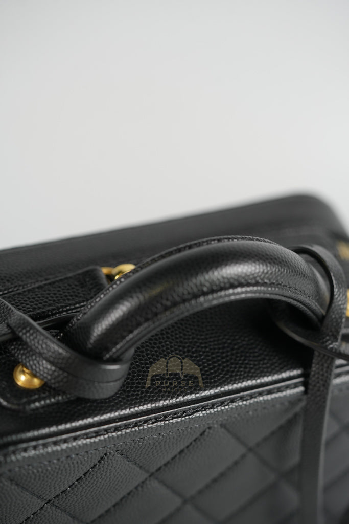 Filigree Vanity Small in Black Quilted Caviar and Aged Gold Hardware (Series 28) | Purse Maison Luxury Bags Shop