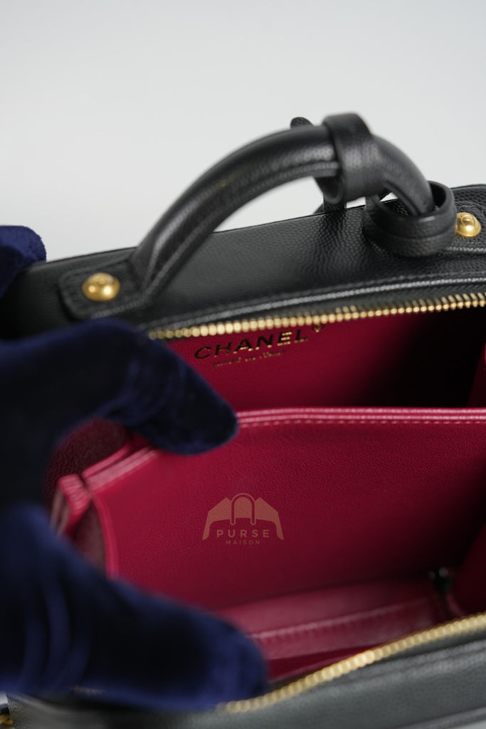 Filigree Vanity Small in Black Quilted Caviar and Aged Gold Hardware (Series 28) | Purse Maison Luxury Bags Shop