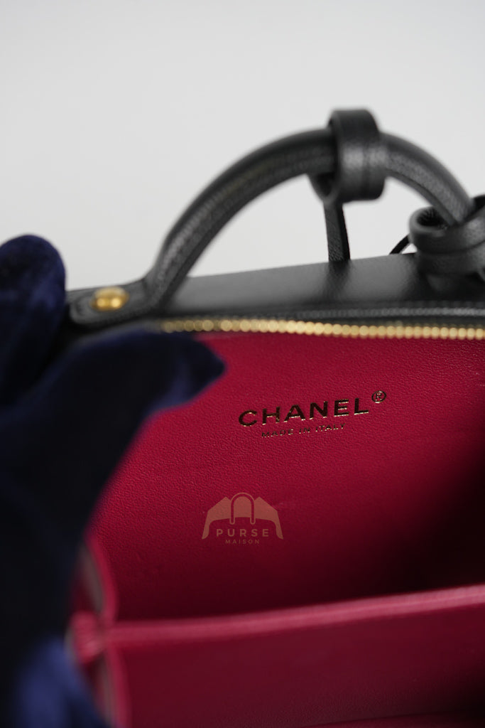 Filigree Vanity Small in Black Quilted Caviar and Aged Gold Hardware (Series 28) | Purse Maison Luxury Bags Shop