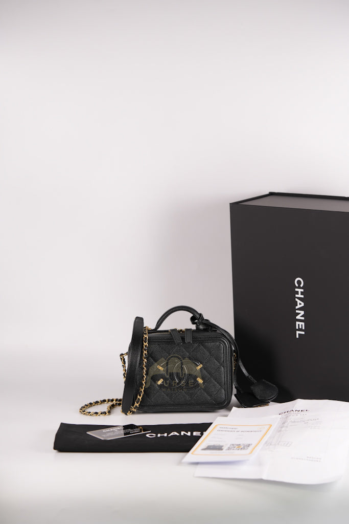 Filigree Vanity Small in Black Quilted Caviar and Aged Gold Hardware (Series 28) | Purse Maison Luxury Bags Shop