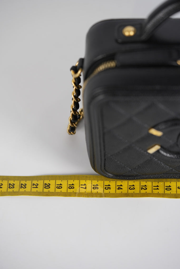 Filigree Vanity Small in Black Quilted Caviar and Aged Gold Hardware (Series 28) | Purse Maison Luxury Bags Shop