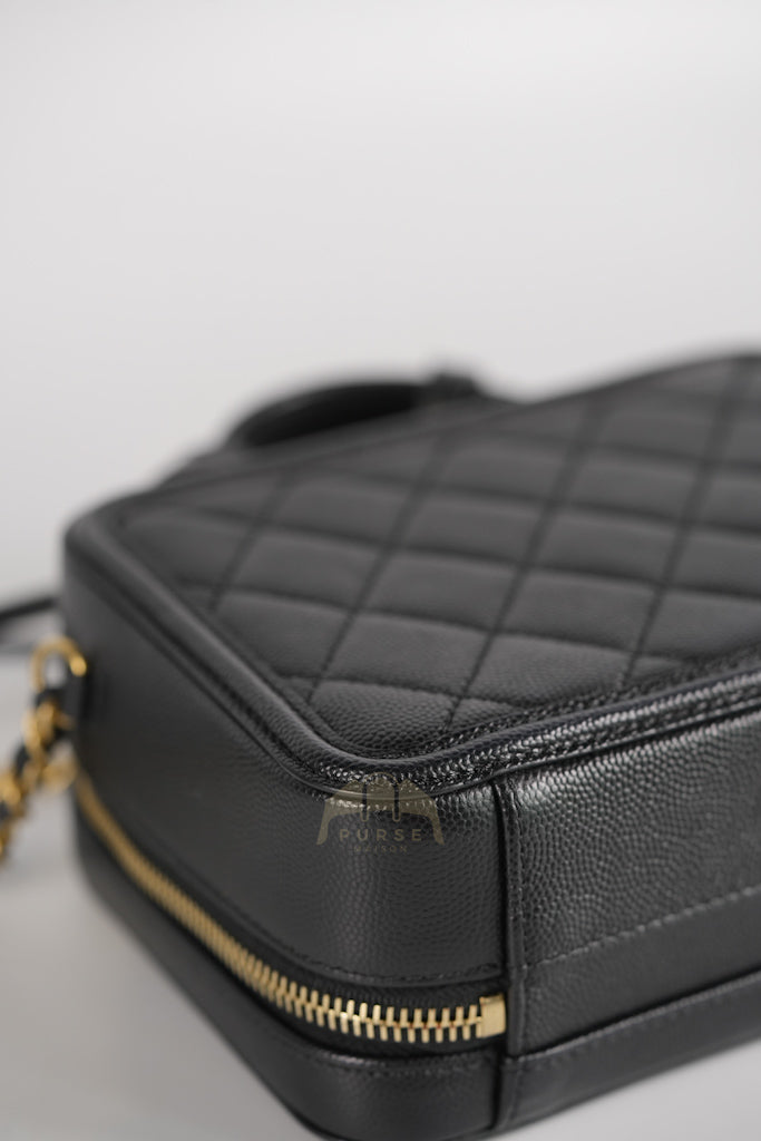 Filigree Vanity Small in Black Quilted Caviar and Aged Gold Hardware (Series 28) | Purse Maison Luxury Bags Shop