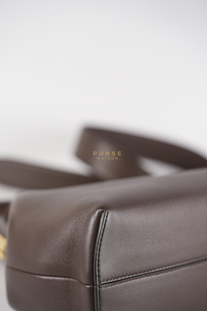 First Medium in Chocolate Shiny Calfskin Leather Two-Way Bag | Purse Maison Luxury Bags Shop