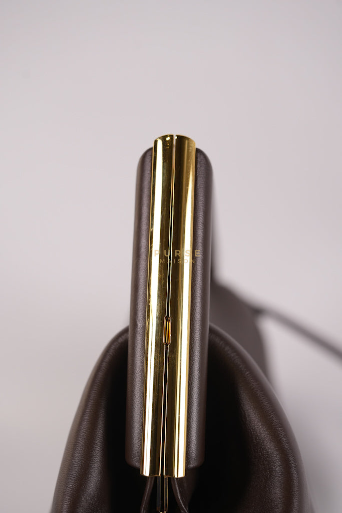 First Medium in Chocolate Shiny Calfskin Leather Two-Way Bag | Purse Maison Luxury Bags Shop